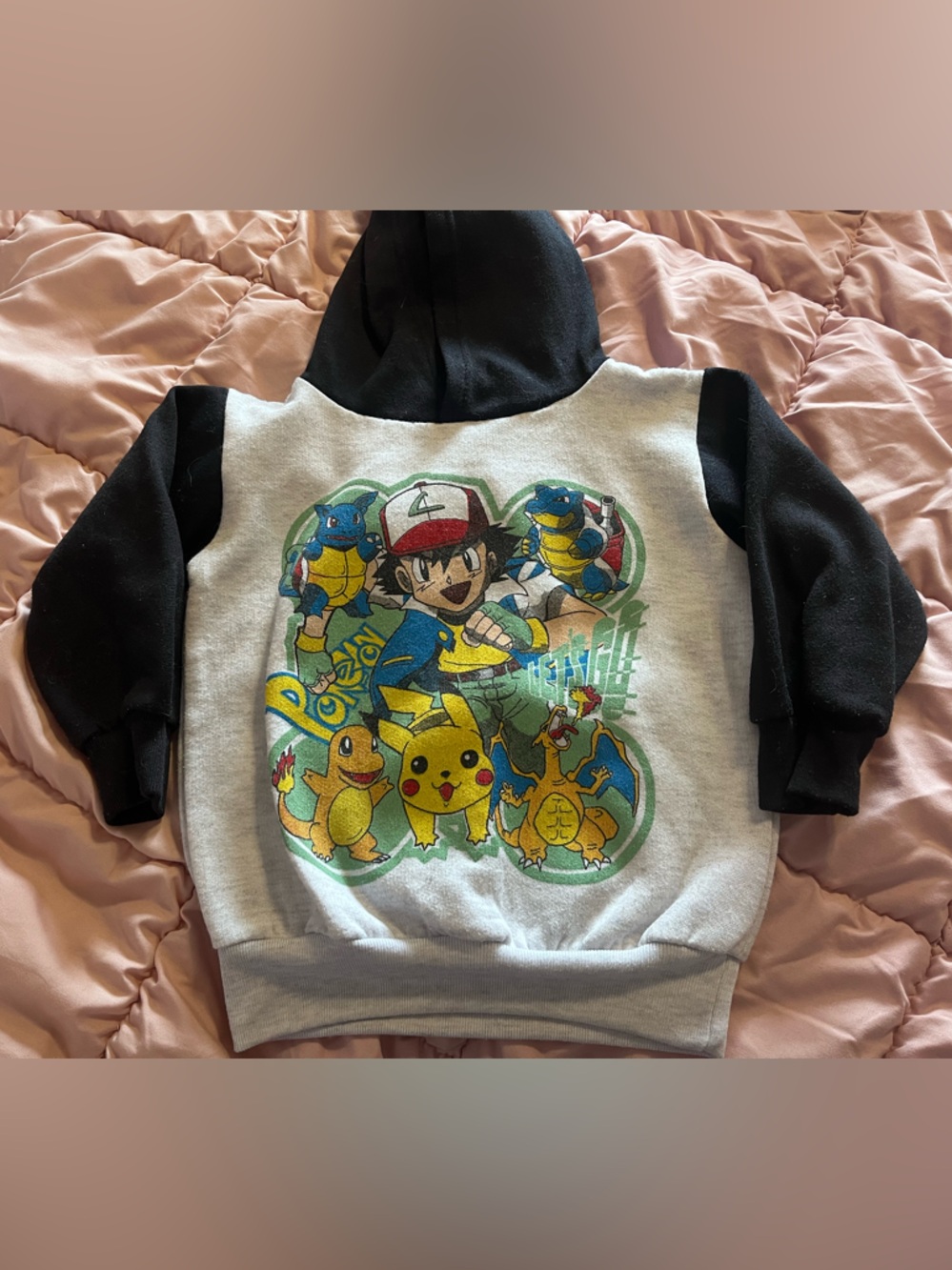 Vintage Kids Pokémon Ash & Pikachu Hoodie - Black & Gray